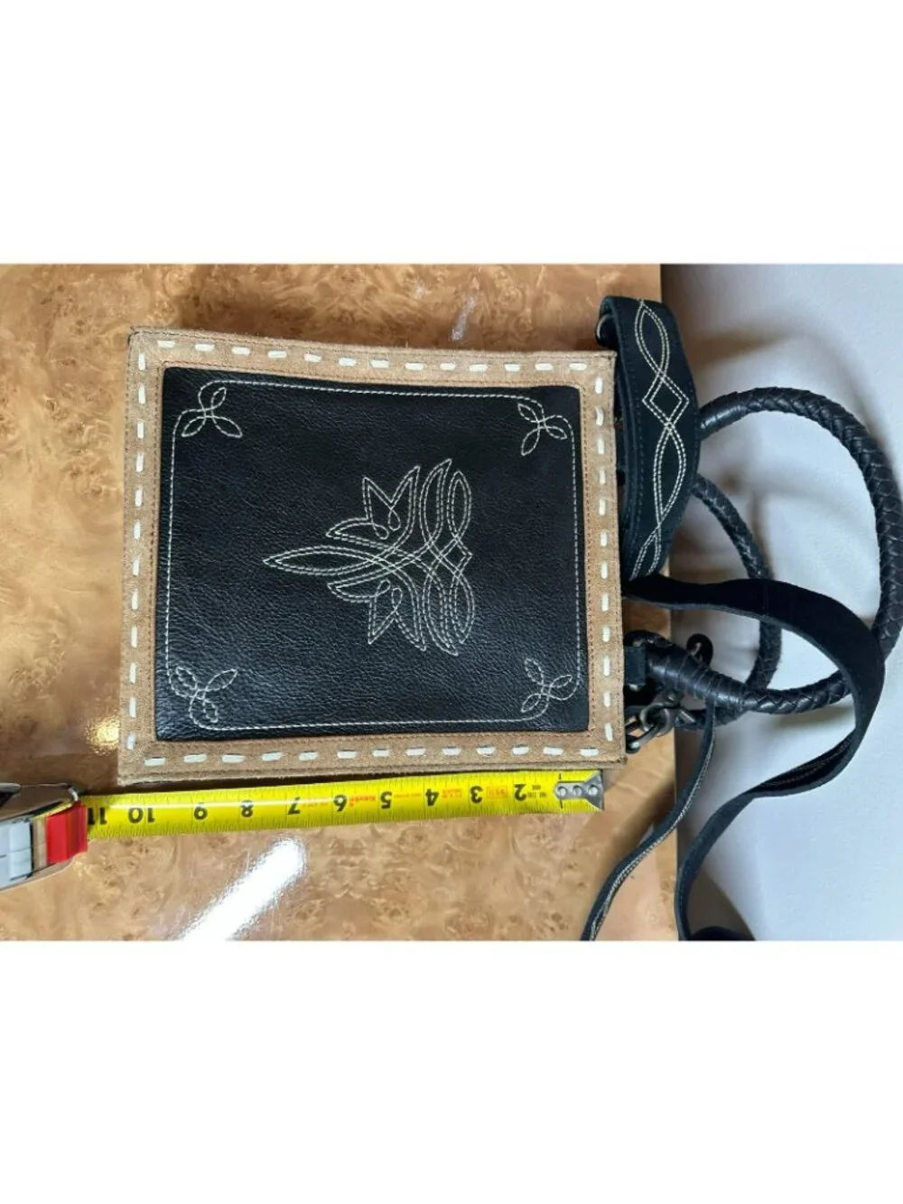 Idyllwind Black Leather & Suede Western Crossbody Tote Bag Embroidered Strap - Picture 8 of 9